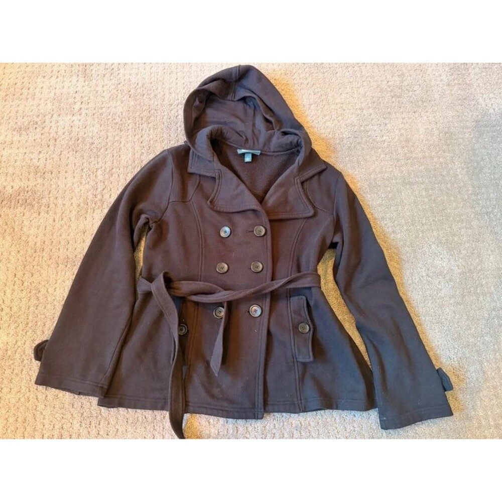 Sebby Collection Black Fleece Hooded Double-Breasted Peacoat – Women's Large